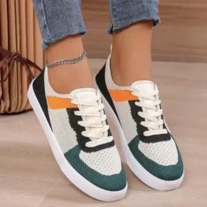 Mukeshhousehold Women Fashion Casual Color Blocking Mesh Fly-Woven Breathable Sneakers