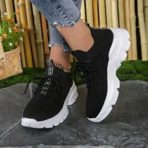 Mukeshhousehold Women Fashionable Casual Solid Color Lace-Up Sneakers