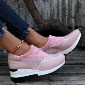 Mukeshhousehold Women Fashion Casual Rhinestone Breathable Wedge Heel Sneakers