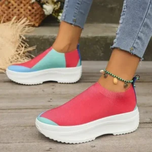 Mukeshhousehold Women Fashion Casual Color Blocking Fly-Woven Thick-Soled Sneakers