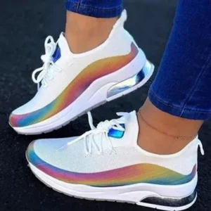 Mukeshhousehold Women Fashion Casual Rainbow Color Blocking Sneakers