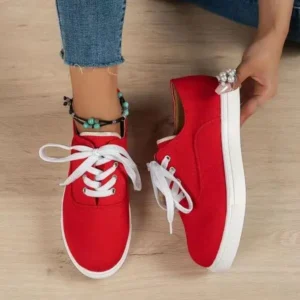 Mukeshhousehold Women Fashion Casual Solid Color Lace-Up Canvas Shoes