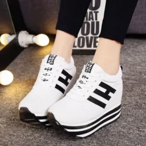 Mukeshhousehold Women Fashion Casual Letter Printed Lace-Up Thick-Soled Sneakers