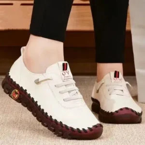 Mukeshhousehold Women Fashion Retro Solid Color PU Breathable Hollow Stitching Sneakers