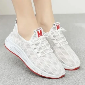 Mukeshhousehold Women Fashion Mesh Solid Color Lace-Up Sneakers