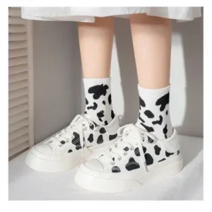 Mukeshhousehold Women Fashion Platform Cute Cow Pattern Lace-Up Sneakers