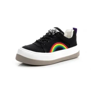 Mukeshhousehold Women Fashion Casual Rainbow Color Block Platform Canvas Platform Shoes