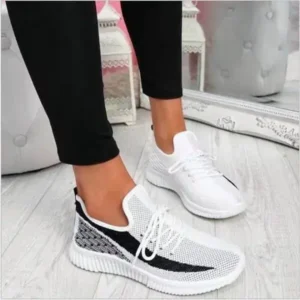 Mukeshhousehold Women Fashion Casual Thick Sole Breathable Fly Woven Thick Sole Lace Up Sneakers