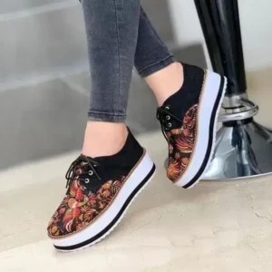 Mukeshhousehold Women Fashion Pattern Canvas Flat Lace-Up Sneakers