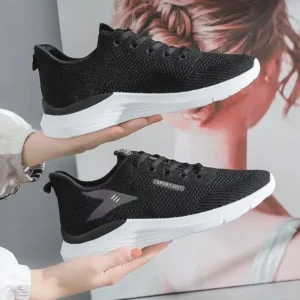 Mukeshhousehold Women Fashion Flyknit Mesh Lace-Up Sneakers