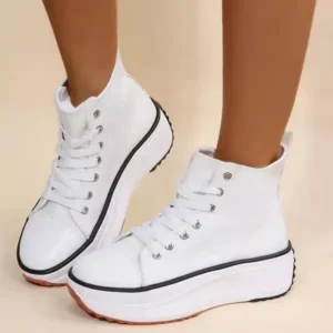 Mukeshhousehold Women Fashion Platform Round Toe Canvas Lace Up Sneakers