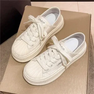 Mukeshhousehold Women Fashion Shell Toe Platform Solid Color Lace-Up Sneakers