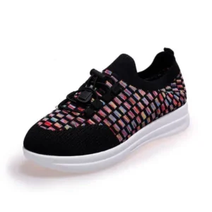 Mukeshhousehold Women Fashion Low-Top Lace-Up Platform Color-Block Fly-Knit Sneakers