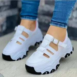 Mukeshhousehold Women'S Casual Fashion Round Toe Mesh Solid Color Thick Sole Stitching Suede Hollow Platform Sneakers