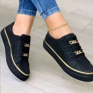 Mukeshhousehold Women Thick Bottom Chain Casual Round Toe Fashion Pu Sneakers