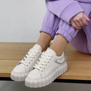 Mukeshhousehold Fashion Metal Chain Front Lace Up Platform Sneakers