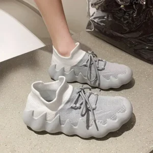 Mukeshhousehold Women Fashion Round ToeWomen Fashion Round Toe Octopus Fly Woven Sneakers Shallow Cut Print Lace Up Flat Sneakers