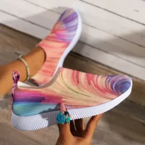 Mukeshhousehold Women Fashion Round Multicolor Gradient Rainbow Mesh Sneakers